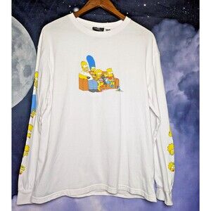 The Simpsons White Graphic Long Sleeve Shirt Size Medium Cartoon Streetwear